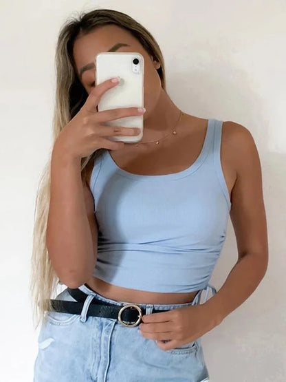 Ruched Sleeveless Tank Tops Tees Women Solid Casual Fashion Crop Top Ladies High Street Tie Up Croptop Summer Fitness