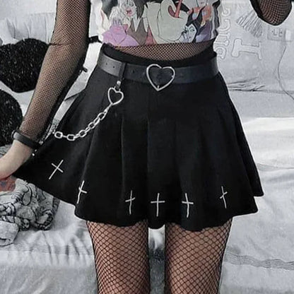 Waist Gothic Punk Mini Skirts Ladies Cross Pattern