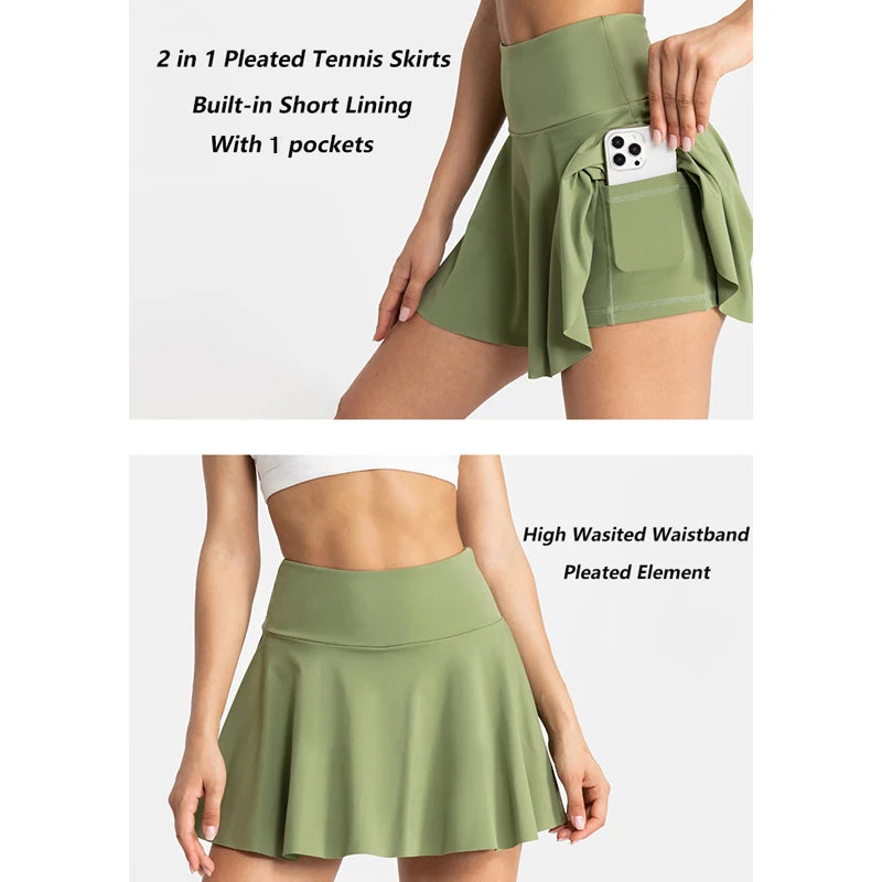 Vitalinovo Pleated Tennis Skirts Pockets High Waisted Athletic