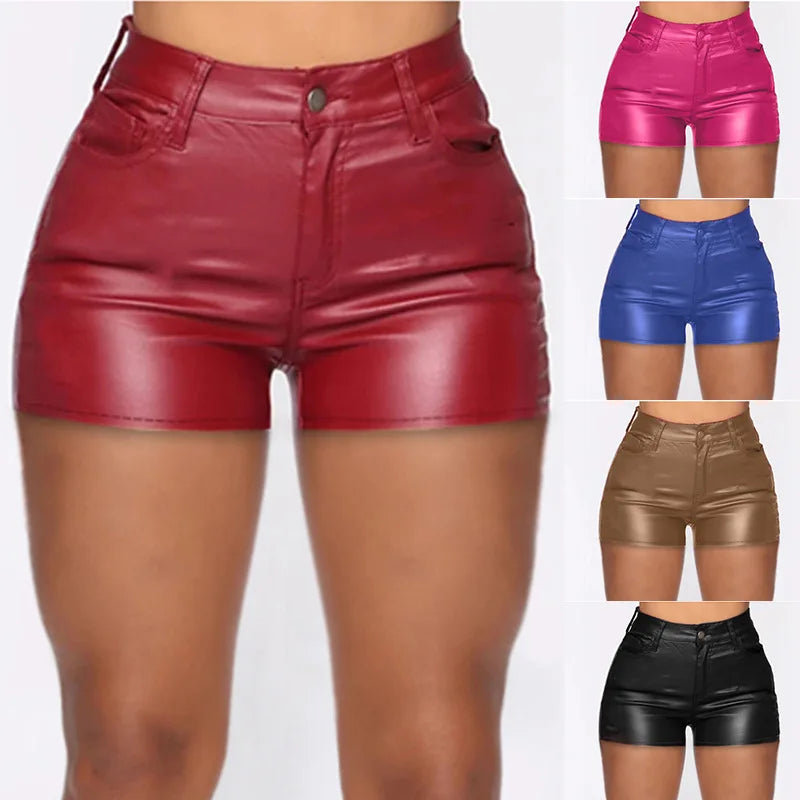 Fashion Leather Shorts Women's Summer Tight Gothic High