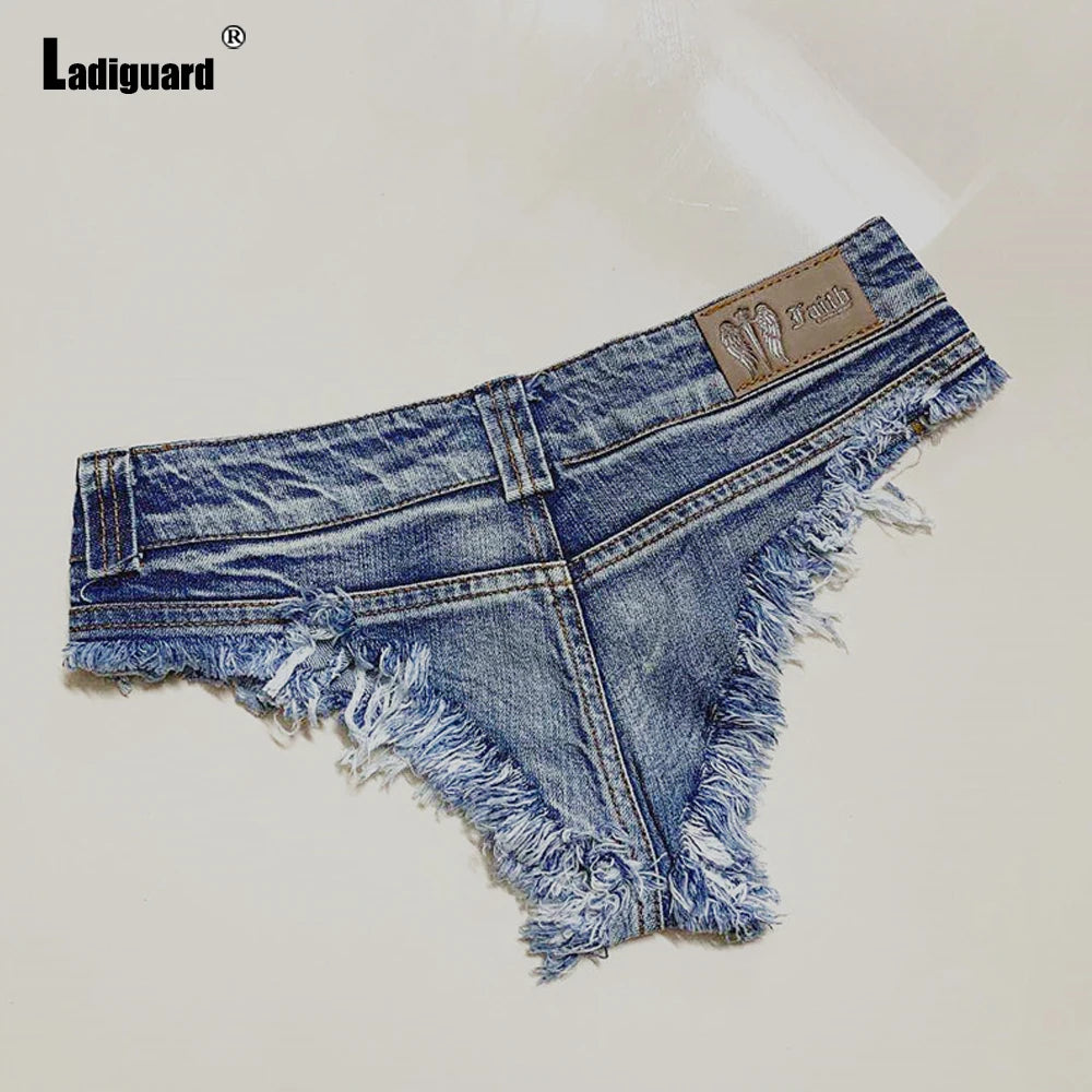 New Sexy Thong Denim Shorts Ripped Summer Vintage Button Hotpants