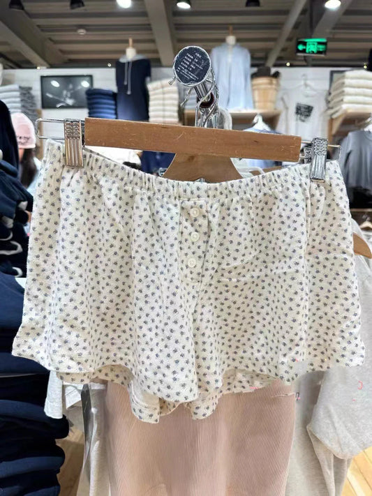 Floral Print Buttons Loose Short Pants Women's Summer New