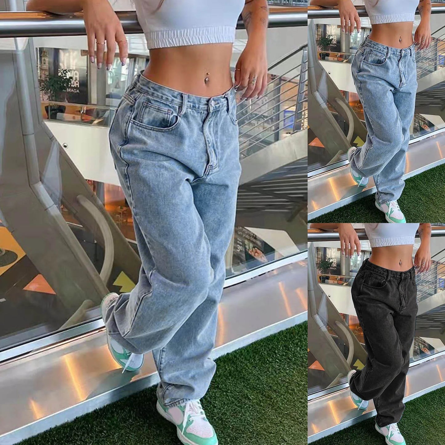 Low Waist Jeans Women's Baggy Straight Leg Y2K Vintage