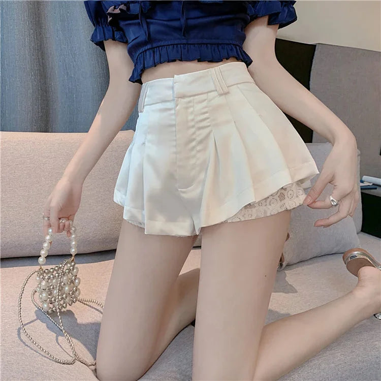 Lace Women's High Waist Super Shorts Casual Short White