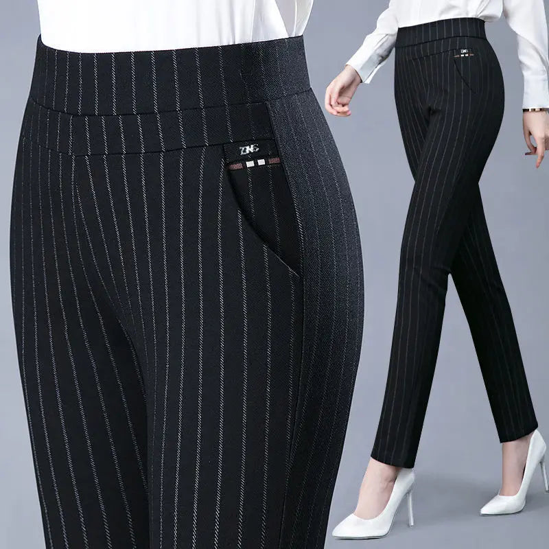 Black Gray Pencil Pants Spring Autumn Elegant High Waist