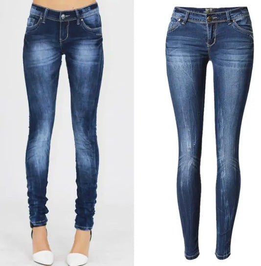 Women's Tight Denim Pencil Pants, Low Waisted Jeans, Tied Dyeing