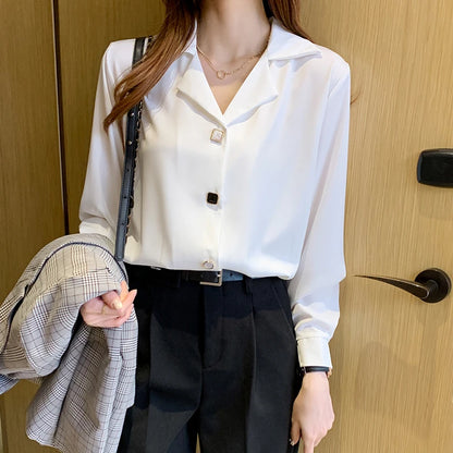 Long Sleeve Black White Blouse Tops Blouse Women Blusas Mujer De Moda 2024 V-neck Chiffon Blouse Shirt Blouses Femme Blusas E447