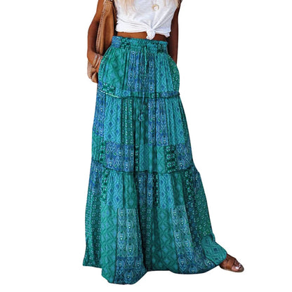 High Waist Maxi Skirt Elastic Pocket Long Women's Summer