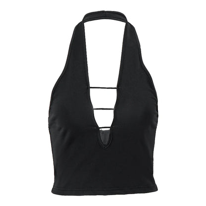 Xeemilo Sexy Deep V-neck Halter Top Y2K Sleeveless Hollow Out Women Crop Tops 2022 Summer Grunge Bandage Night Clubwear Camis