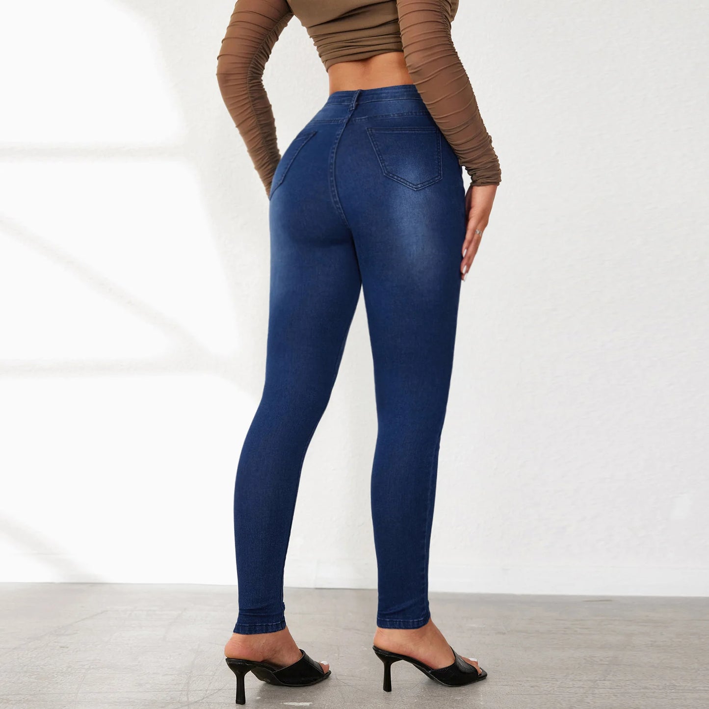 New Stretchy High-Waisted Jeans Streetwear Fashion Slim-Fitting