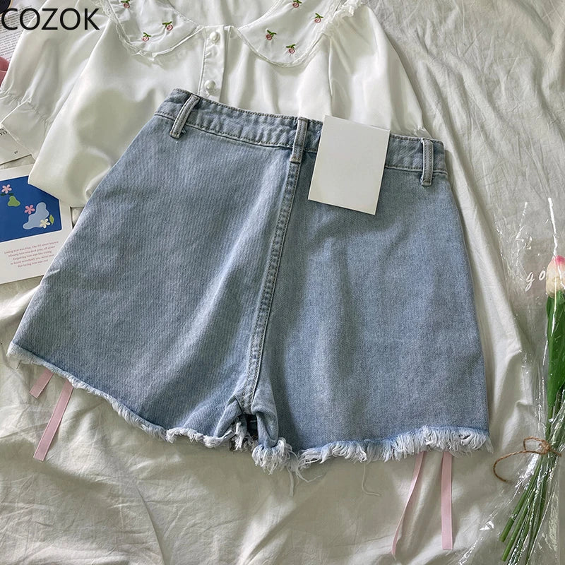 Japanese Chic Bandage Lolita Denim Shorts Sweet Cute Cartoon