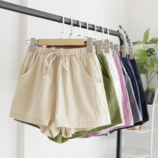 Linen Shorts Women's Sports Summer High Waist Black Casual