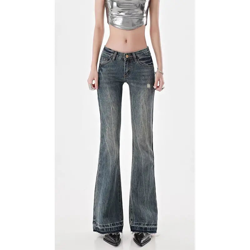 High Street Spicy Girls Low Waist Jeans Autumn Vintage