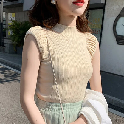 Women Slim T-Shirt Summer Solid Knit Top Female Sexy Turtleneck Short Sleeve Casual Elegant Tee