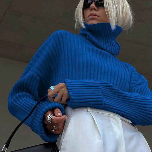 Women Oversized Sweater Loose Autumn Winter Turtleneck Elegant Knitted Warm Pullovers Fashion Solid Tops Knitwear Jumper