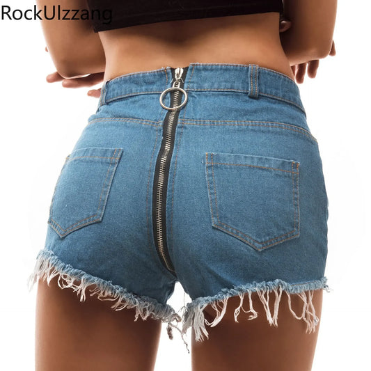 Jeans Denim Shorts Open Crotch Zip Crotchless Hotpant Sexy