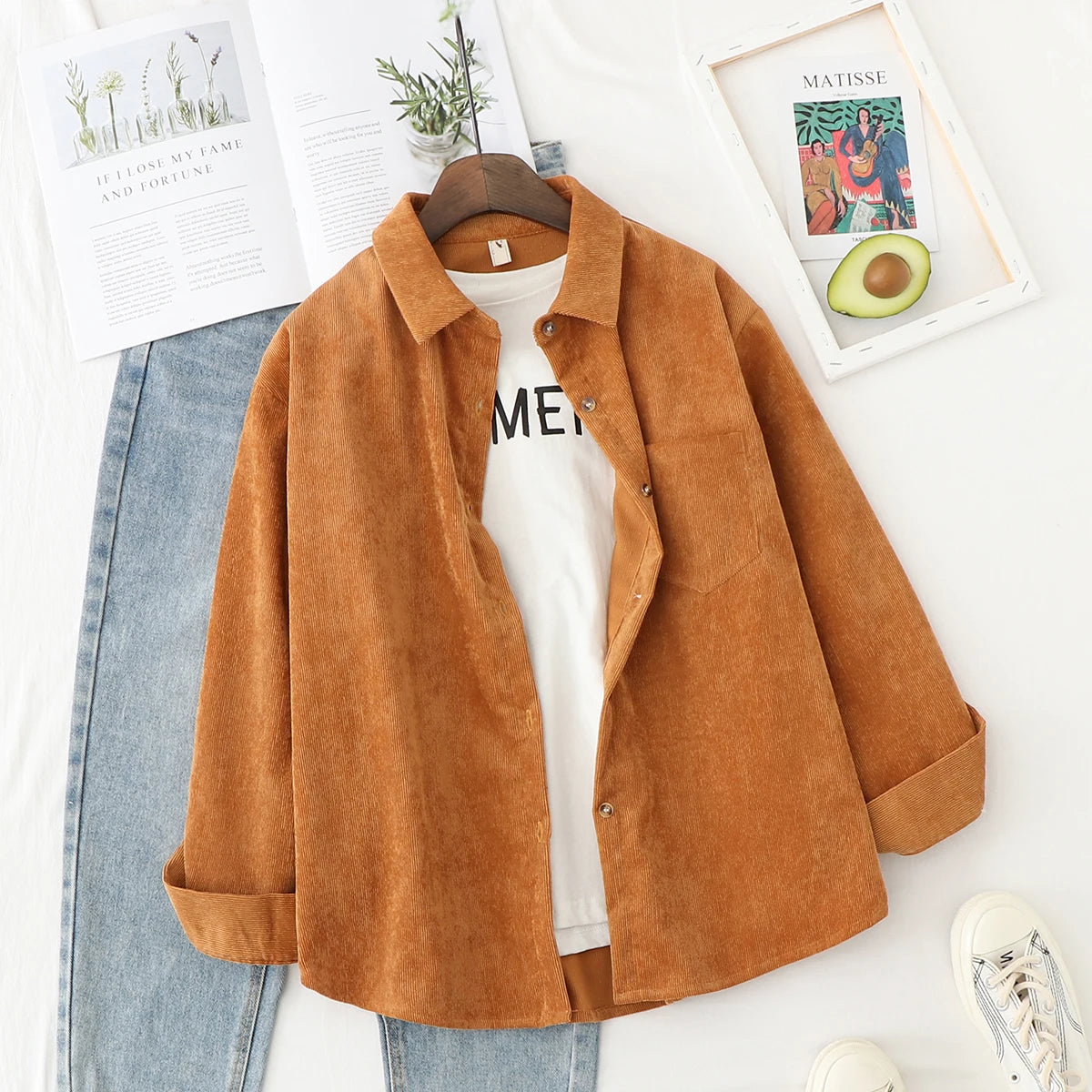 Fresh Corduroy Women Shirts 2024 New Ladies Loose Casual Long Sleeve Shirt Solid Color Blouses Tops Office Fine Female Clothes