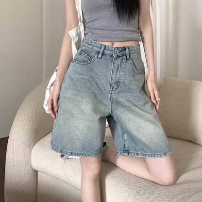 Retro Style Women's Denim Shorts Waist Vintage Washed Straight