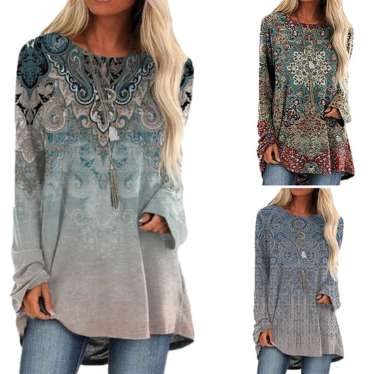 Women's Printed Hoodie Dress - Autumn Long Sleeve