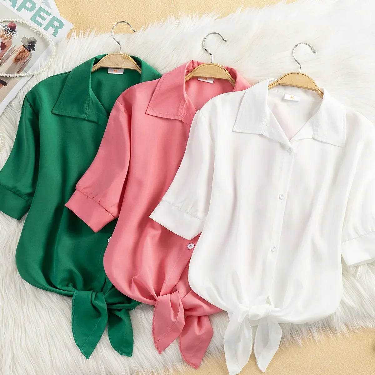 AOSSVIAO Casual Women Shirts 2024 Summer New Fashion Collar Blouse Stripe Buttons White Shirt Women Tops Streetwear