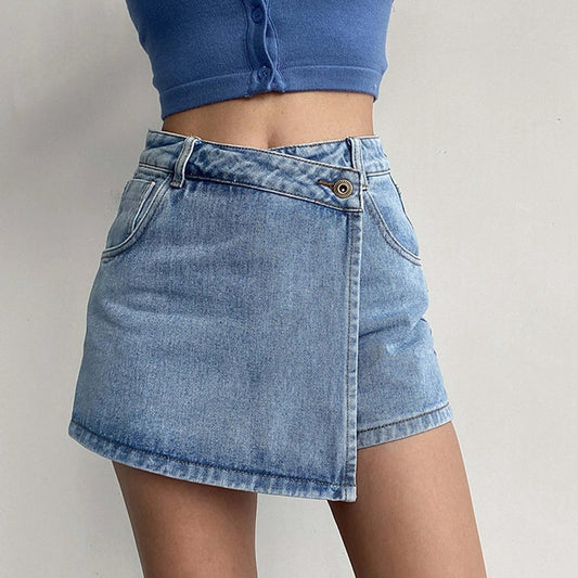 Blue Women's Jeans Short Sexy Denim Skirt Streetwear Pocket