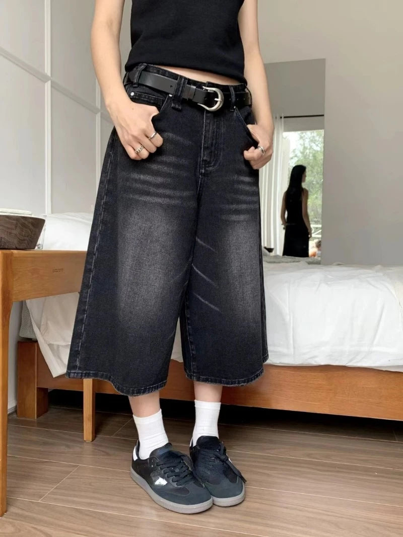 Y2K Retro Women's Low Rise Jorts Black Wash Cropped