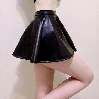 Black Faux Leather Skirts High Waist Short Women