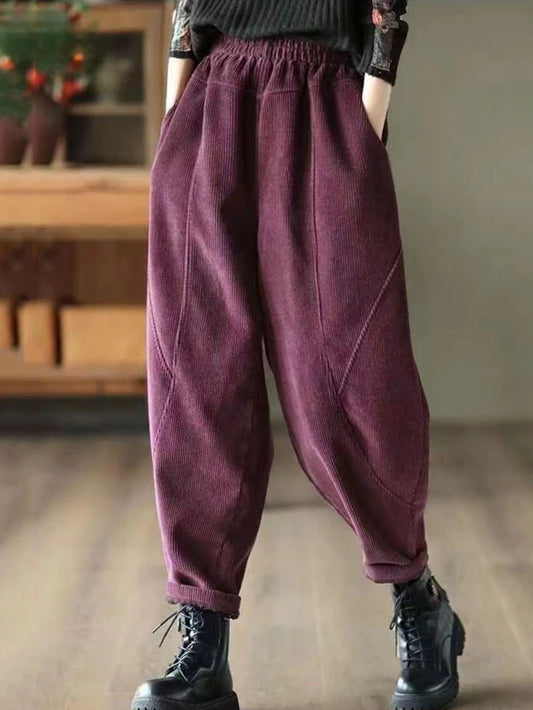 Corduroy Autumn Winter Pants Casual High Waist Warm Women