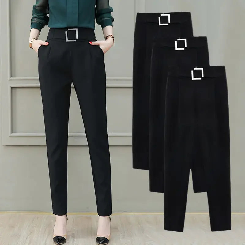 Suit Pants Woman High Waist Sashes Office Ladies Fashion