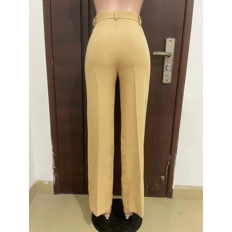 Stigende Casual Wide Leg Straight Pants Women's Plain Color Bodycon Pocket Office