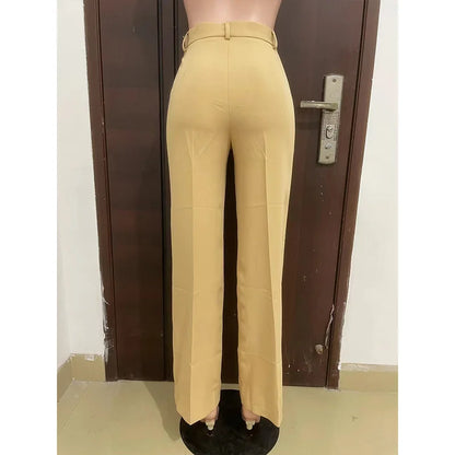 Stigende Casual Wide Leg Straight Pants Women's Plain Color Bodycon Pocket Office