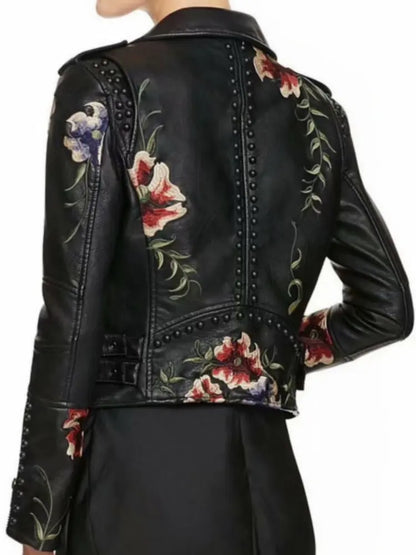 Floral Print Faux Leather Jacket - Women’s High Street