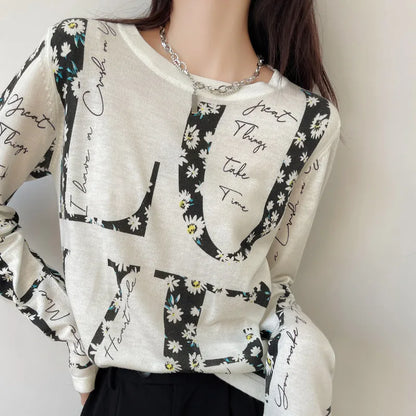 Autumn New Worsted Ultra-Thin Micro-Permeable Wool Knitted Cardigan Women's Design Sense Cashmere Graffiti Sweater Coat XZ