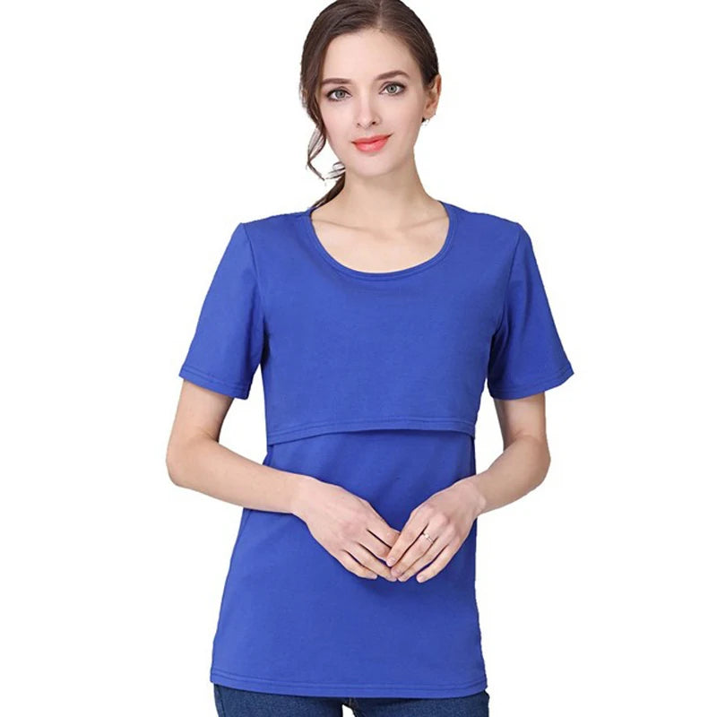 Nursing T-Shirt - Short Sleeve Breastfeeding Cotton Top