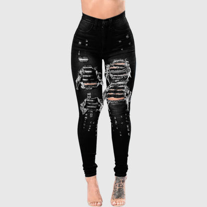 Autumn High Waist Ripped Jeans Stretch Skinny Pencil