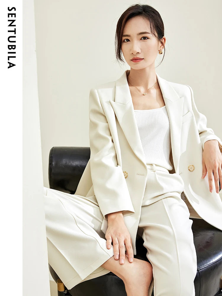 Elegant Fashion Blazer Suit Two-Piece Set Women 2023 Autumn Office Lady Business Outfit