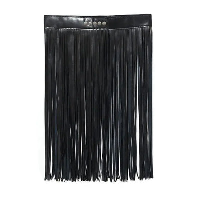 Women's High Waist Faux Leather Fringe Tassels Skirt With Buttons