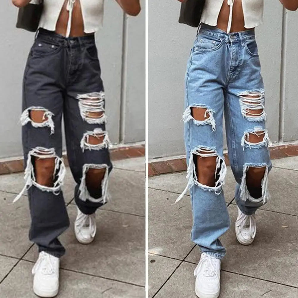 Women's Jeans Zipper Fly Wide Leg Denim Pants High Waist