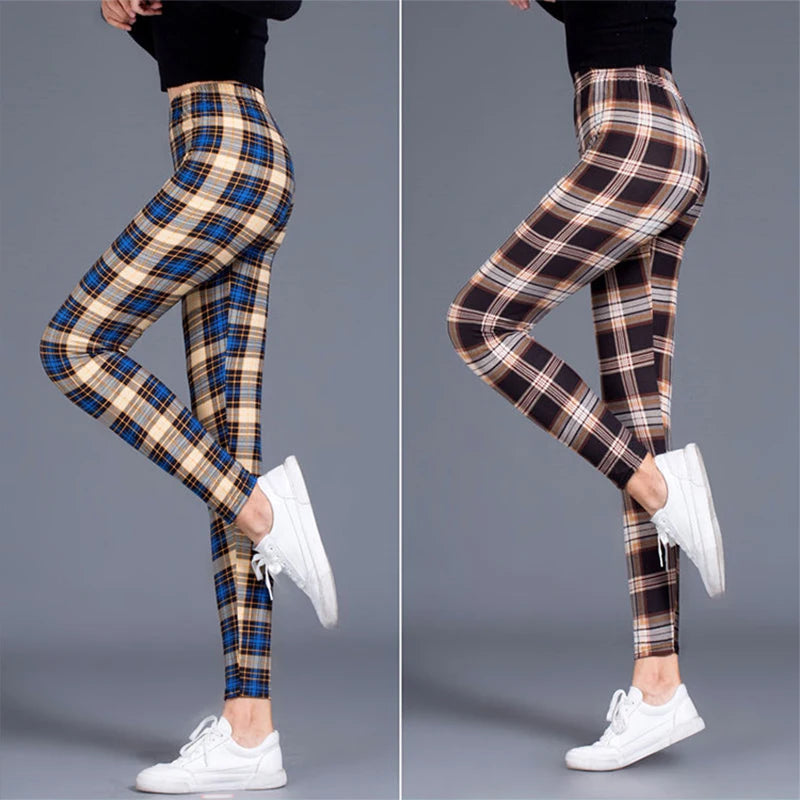 Super Soft Milk Silk Grids Print Fitness Leggings Sexy