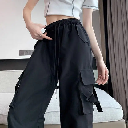 Women's Casual Joggers Tech Pants Vintage Solid High