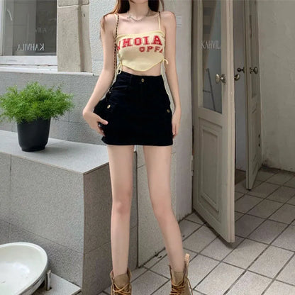 Summer Vintage Cargo Denim Skirts Women's Harajuku High Waist