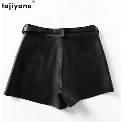 Tajiyane Leather Shorts Women's High Waist Sheepskin