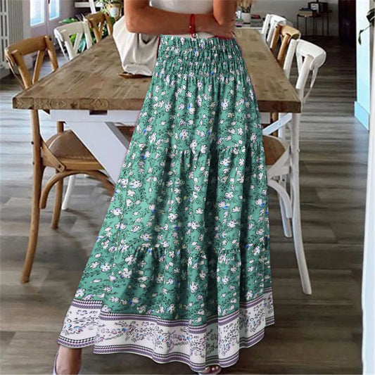 Retro Floral Print Skirts Women's Summer High Waist A-Line