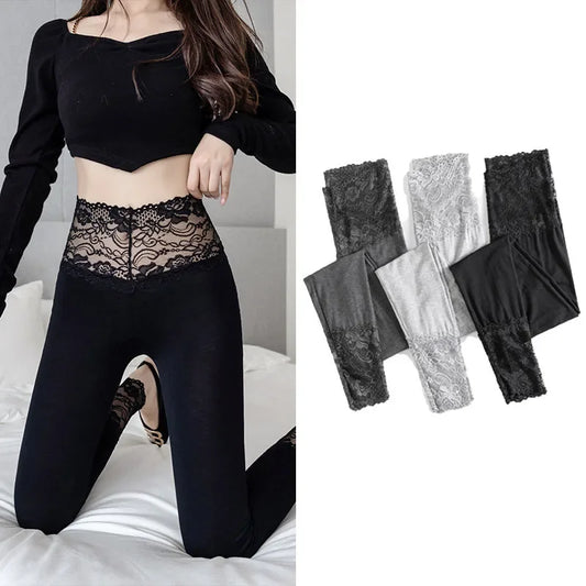 Women's Leggings Spring Summer High Elastic Lace Fashion