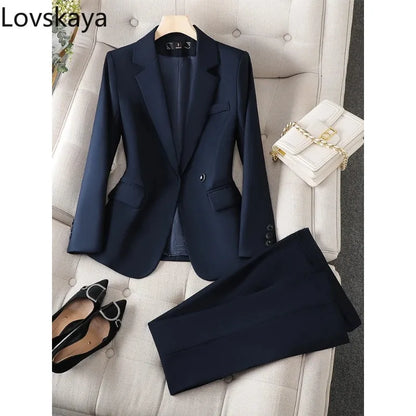 Work Wear Blazer Jacket And Trouser Set - Gray Black Pant Suit, Formal Office