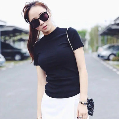 Women's Mock Turtle Neck Long Half Short Sleeve T Shirt Tight Tops Tee