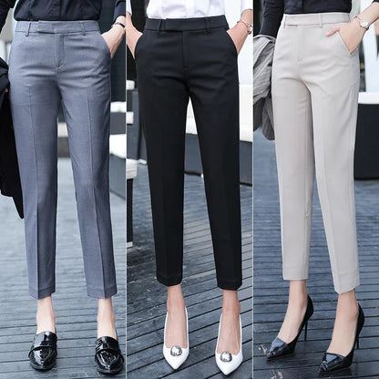 Black Gray Suit Pants Woman High Waist Formal Work