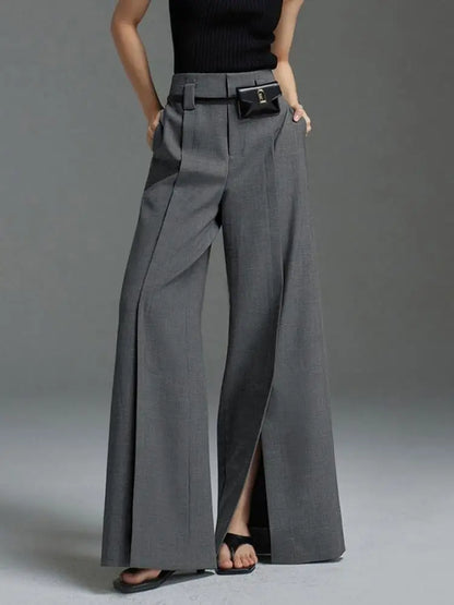 Formal Suit Pants High Waisted Wide Leg Split Trousers