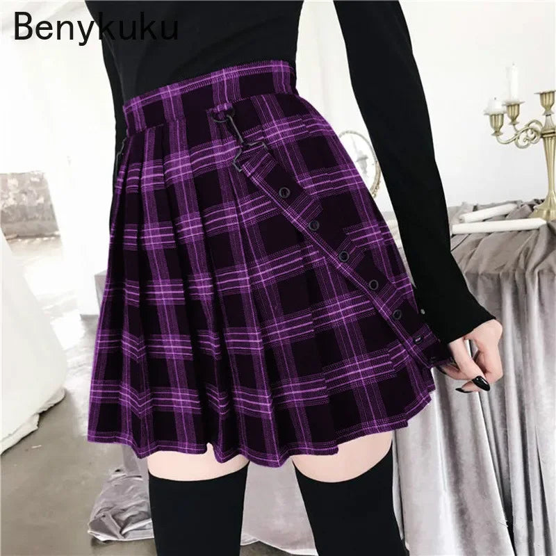 Plaid Vintage Pleated Skirts Women's High Waist Gothic Punk Mini