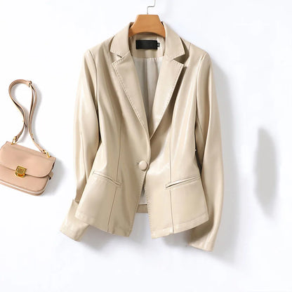 Women's Office Blazer - Genuine Leather Suit Jacket, Slim Sheepskin Coat